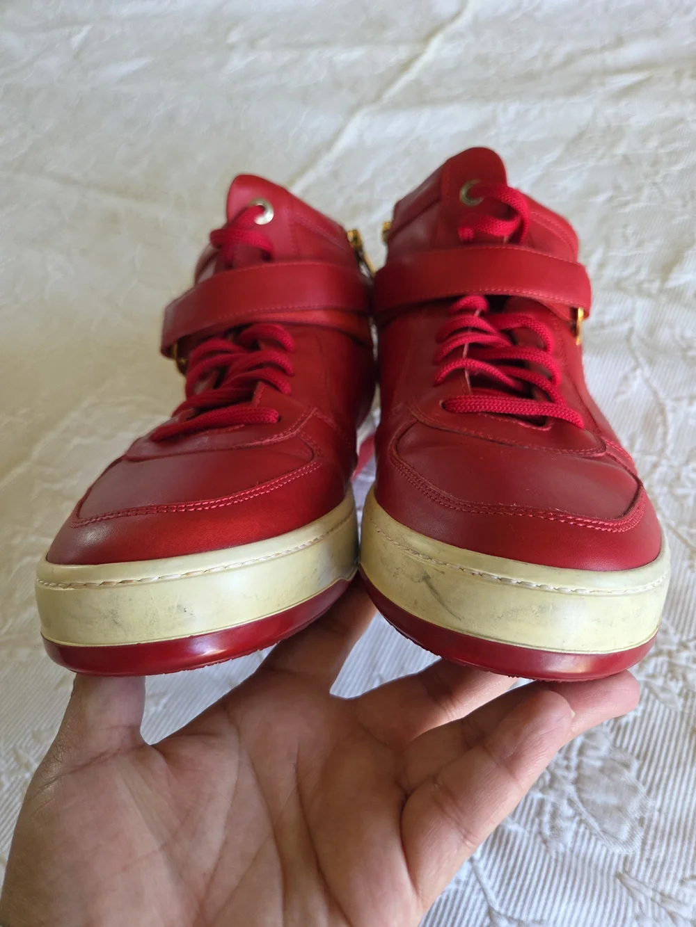 Salvatore Ferragamo | Nayon Red Leather High-Top Sneaker with Gold Logo